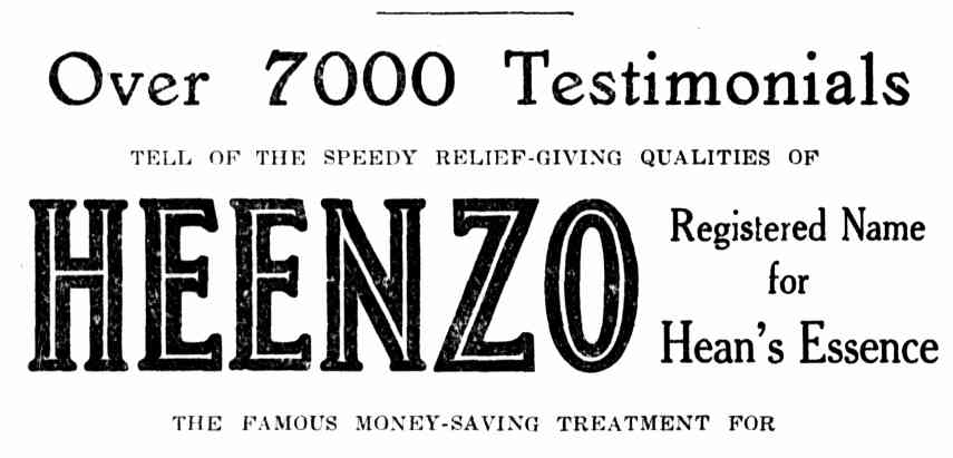 Heenzo trade mark, no. 20657, registered 5 October 1916, IP Australia.