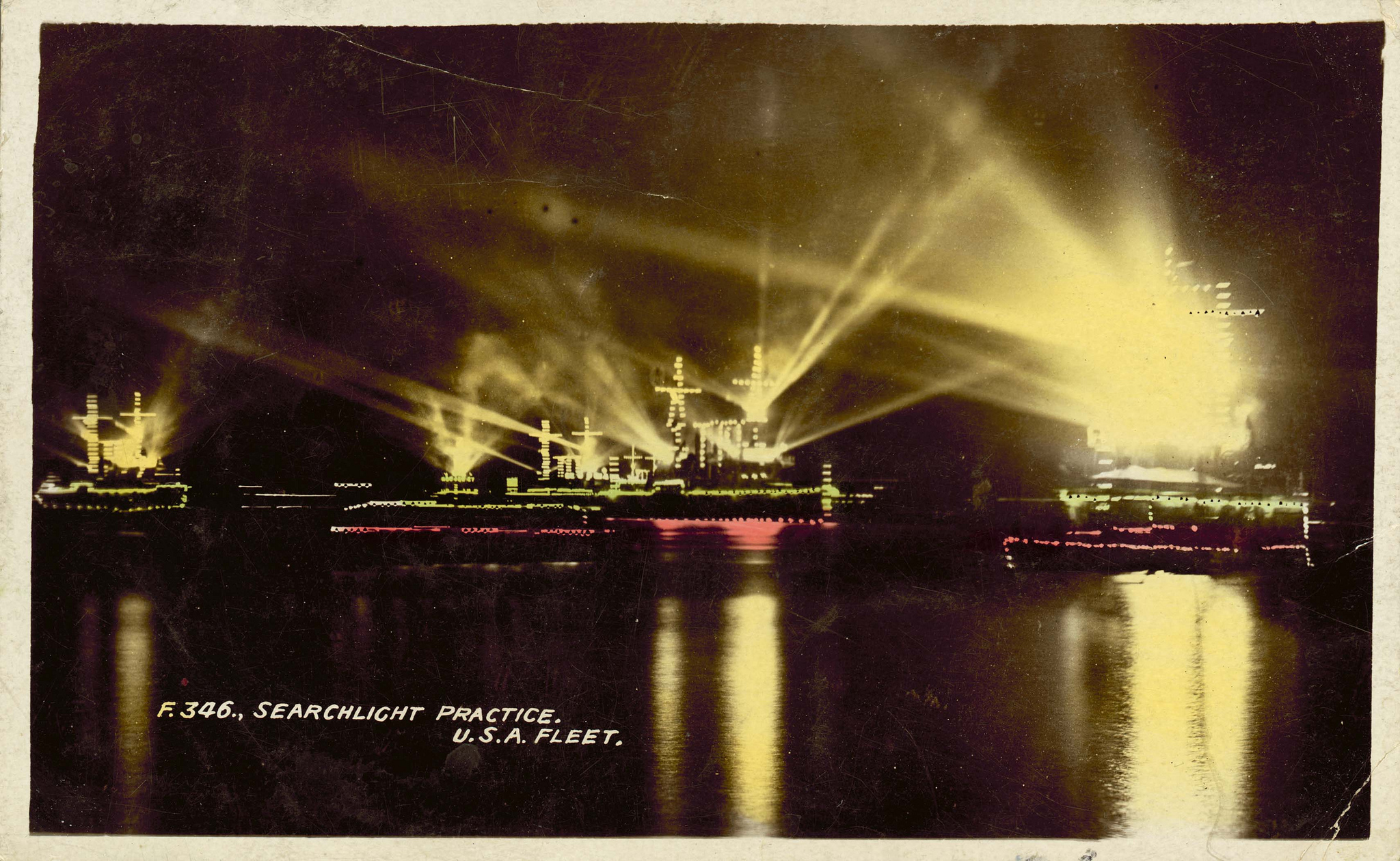 Searchlight practice, US Navy Fleet, 1908, Australian National Maritime Museum