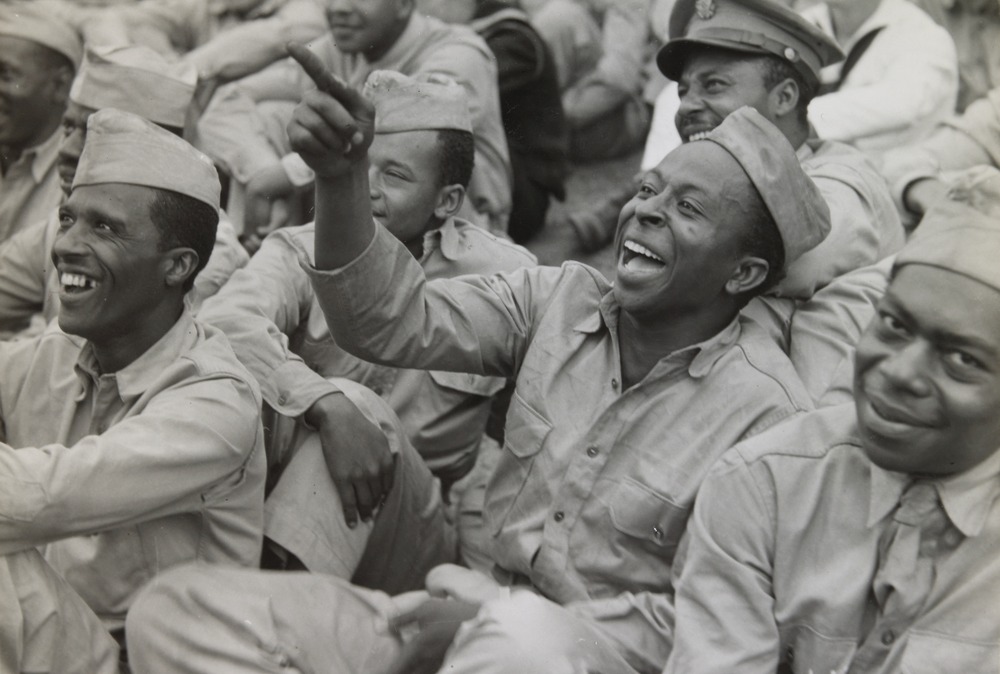 American soldiers laughing at a performance by comedian Joe E Brown at an army camp in New South Wales 18 March 1943, State Library of Victoria